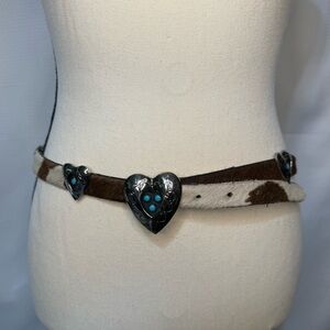 Vintage Nickel Silver Turquoise Heart Concho Western Belt